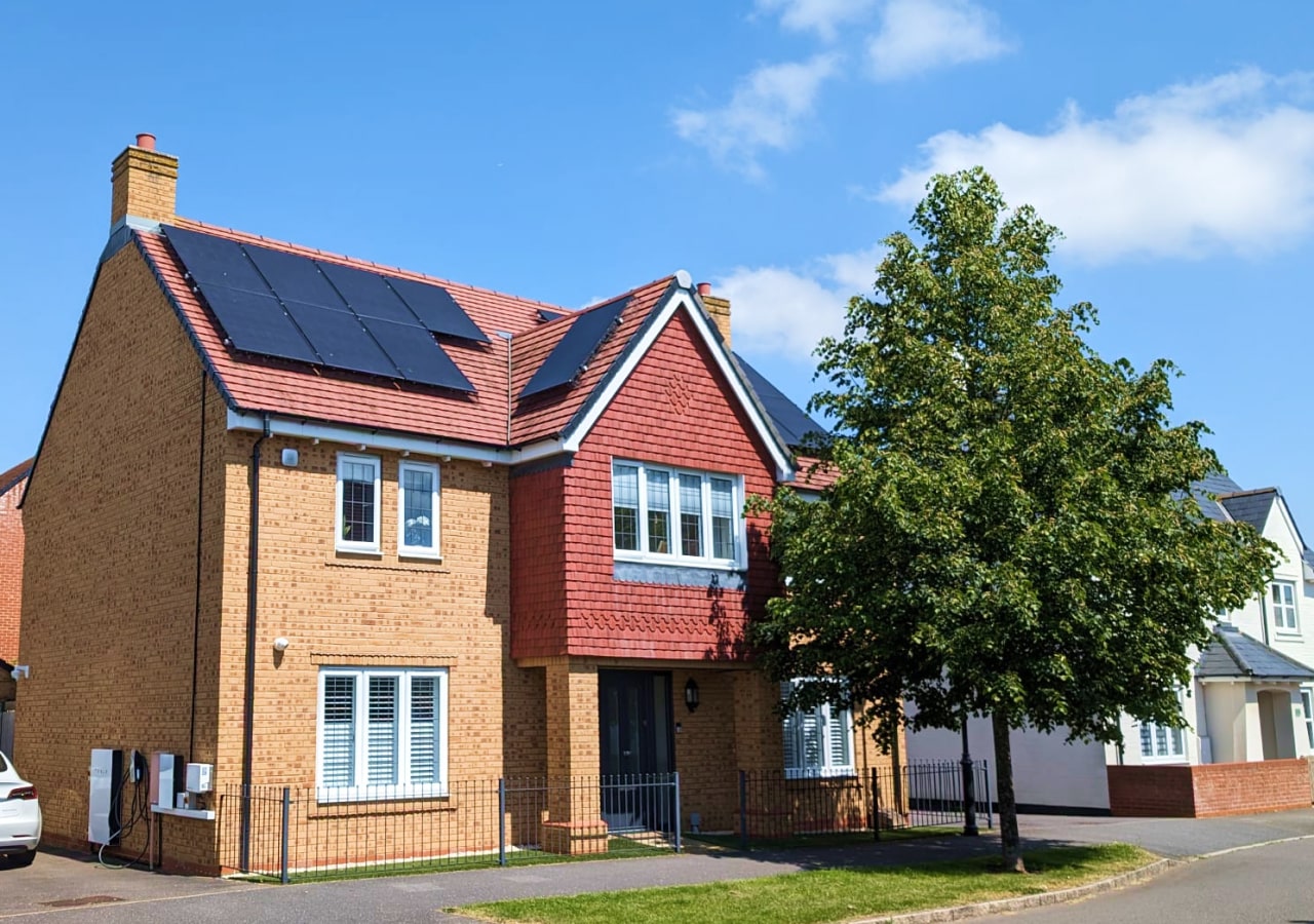 On-roof 6.72kW array with Tesla Powerwall battery